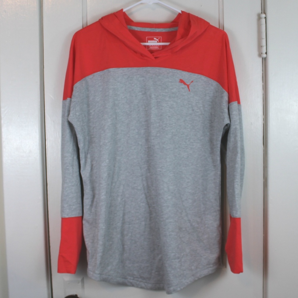 puma long sleeve color block hooded tee